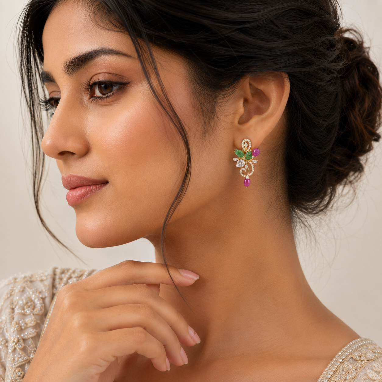 RUBY & EMERALD DROP EARRINGS