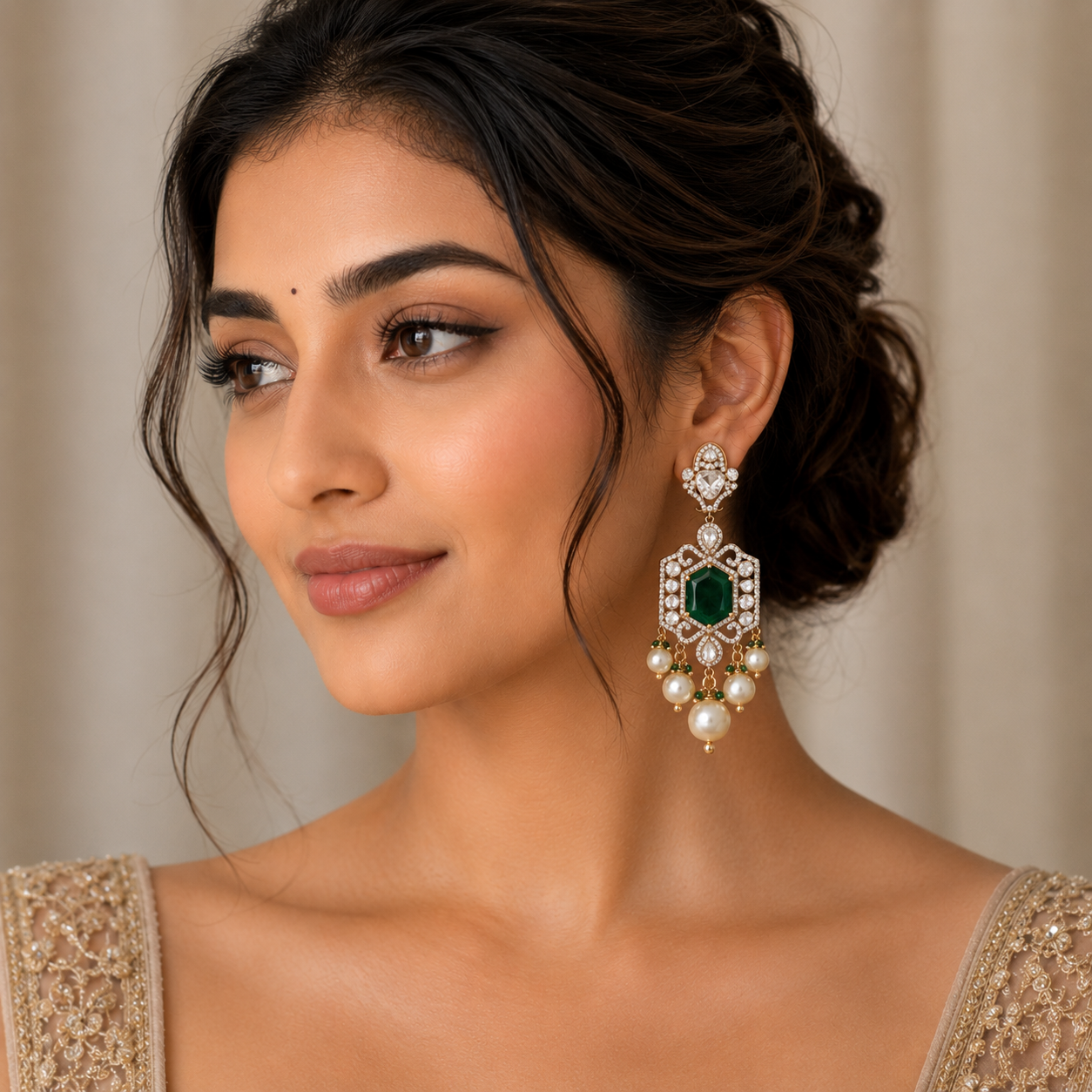 LAB-GROWN POLKI CHANDELIER EARRINGS