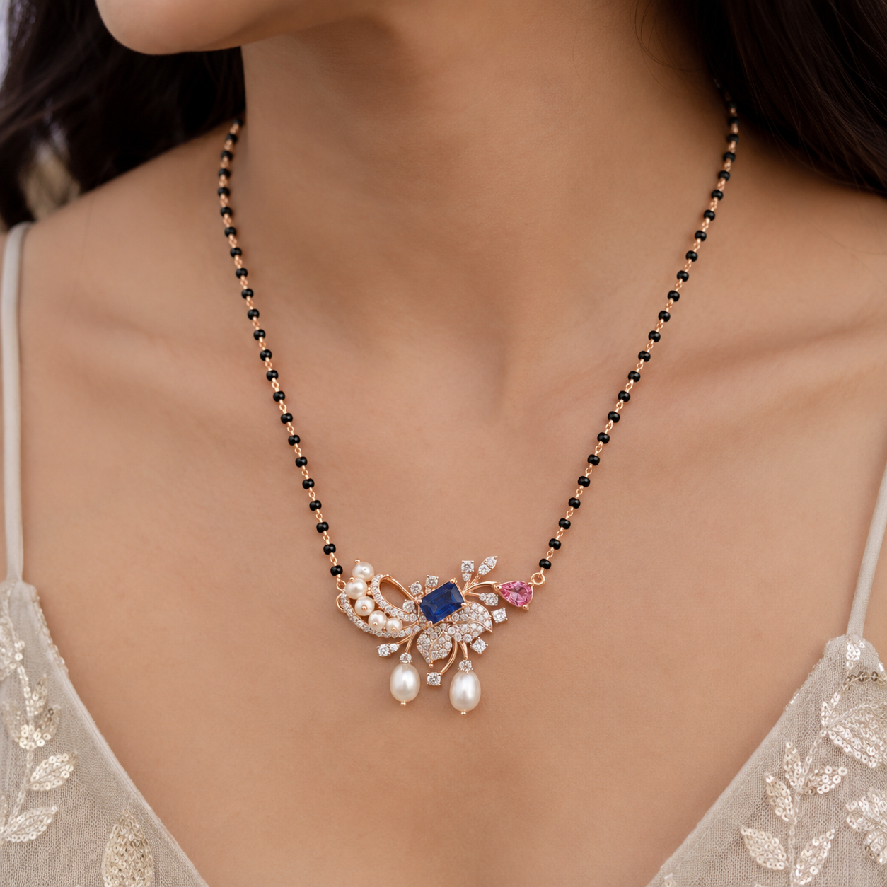 TANZANITE BIRD MANGALSUTRA PENDANT