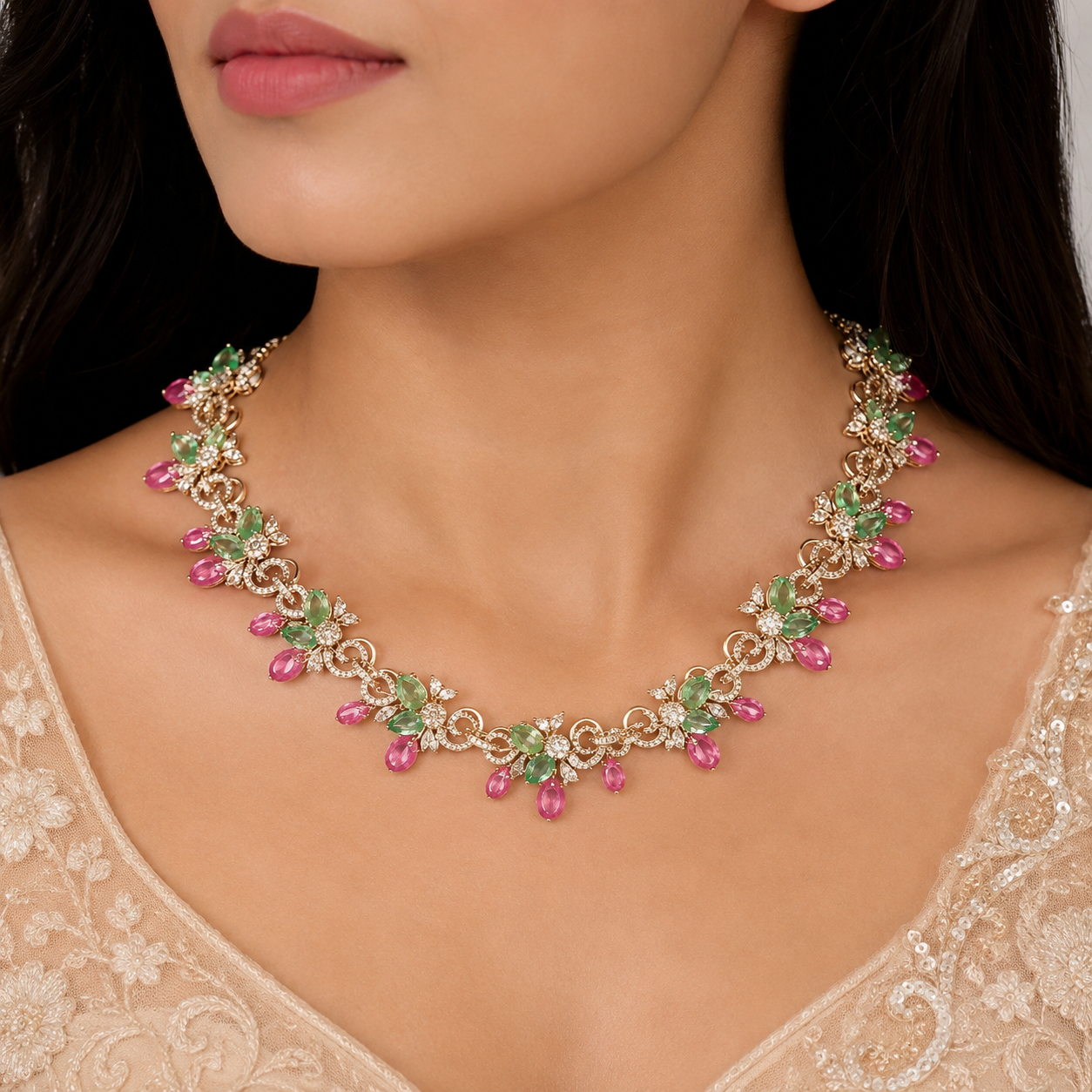 RUBY & EMERALD DROP CHOKER