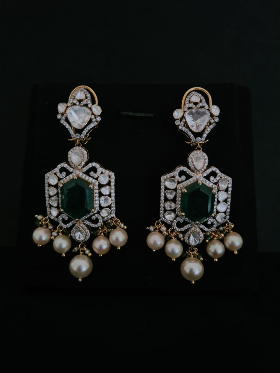 Lab polki chandelier earrings