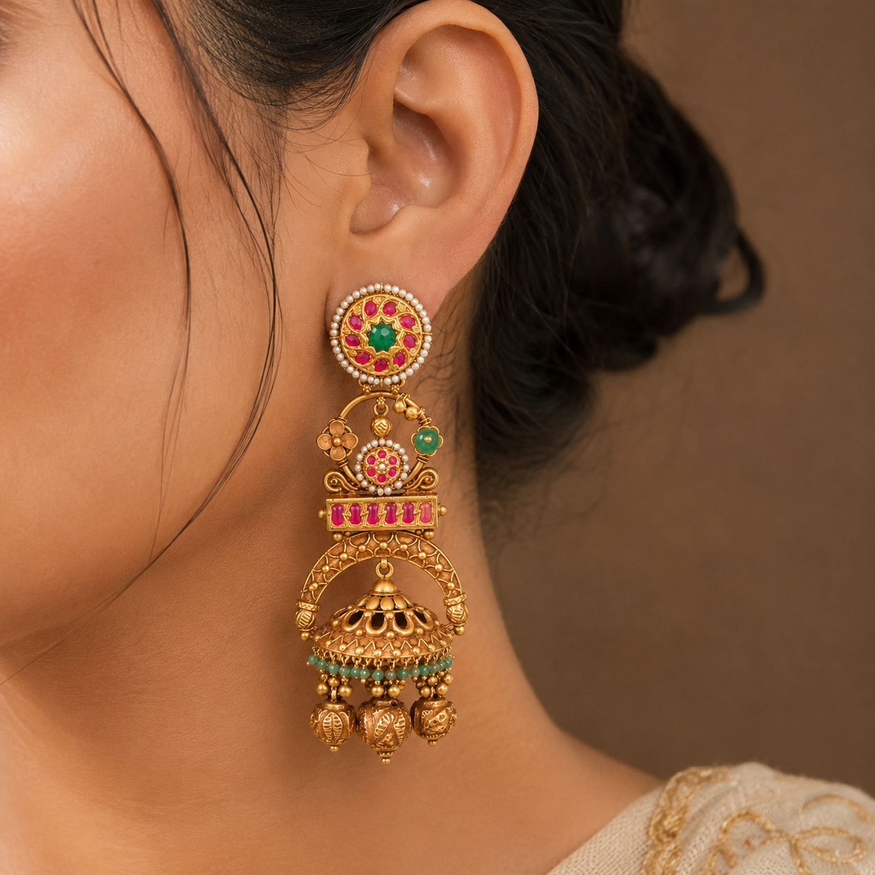 ANTIQUE TEMPLE JHUMKA EARRINGS