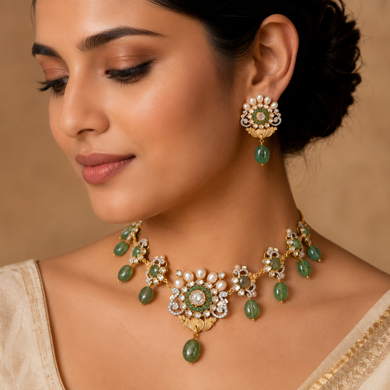 AVENTURINE CHOKER AND EARRINGS